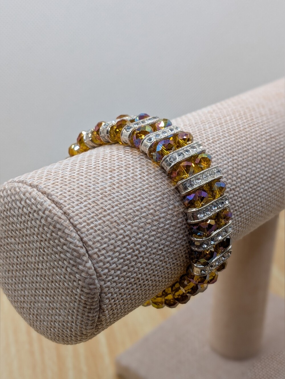 Crystal Stretch Bracelet with Gold Faceted Beads